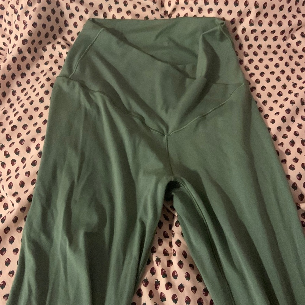 Aerie crossover flare leggings olive green